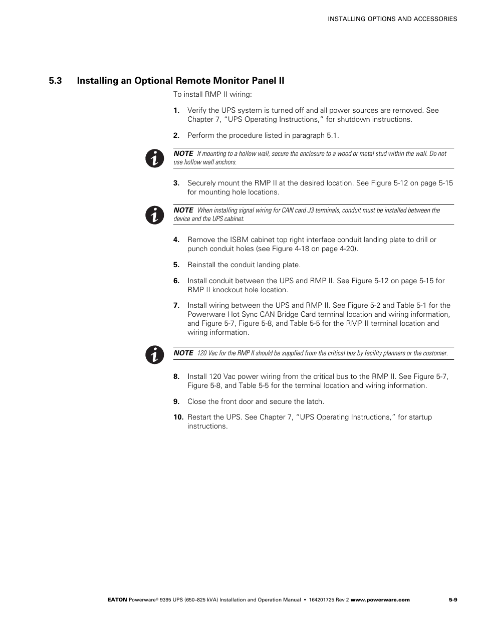 3 installing an optional remote monitor panel ii, Rmp ii (see paragraph 5.3) | Powerware 9395 UPS and Plus 1 UPS 650825 kVA User Manual | Page 101 / 192