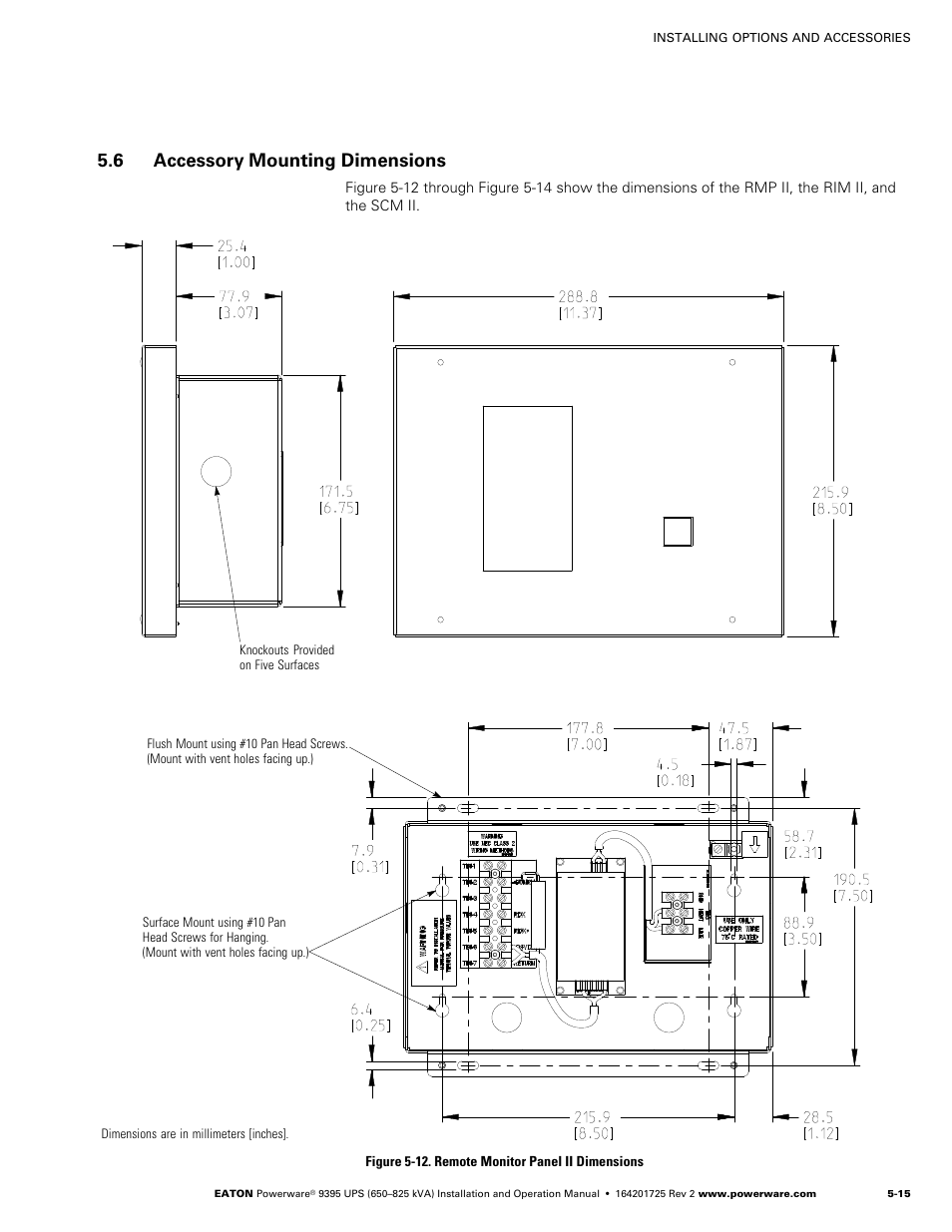 6 accessory mounting dimensions | Powerware 9395 UPS and Plus 1 UPS 650825 kVA User Manual | Page 107 / 192