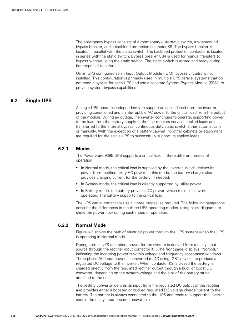 2 single ups, 1 modes, 2 normal mode | Powerware 9395 UPS and Plus 1 UPS 650825 kVA User Manual | Page 114 / 192