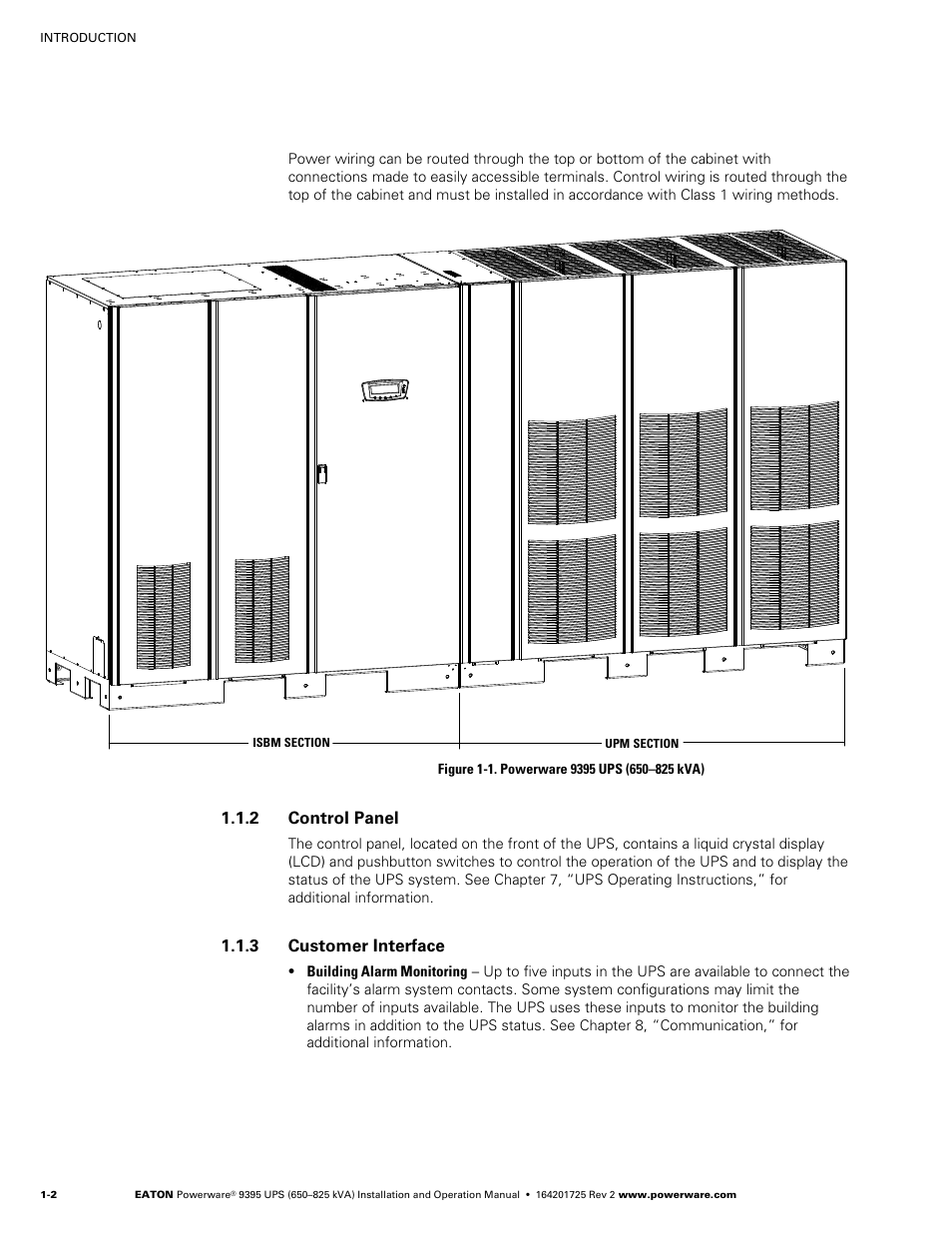 2 control panel, 3 customer interface | Powerware 9395 UPS and Plus 1 UPS 650825 kVA User Manual | Page 12 / 192