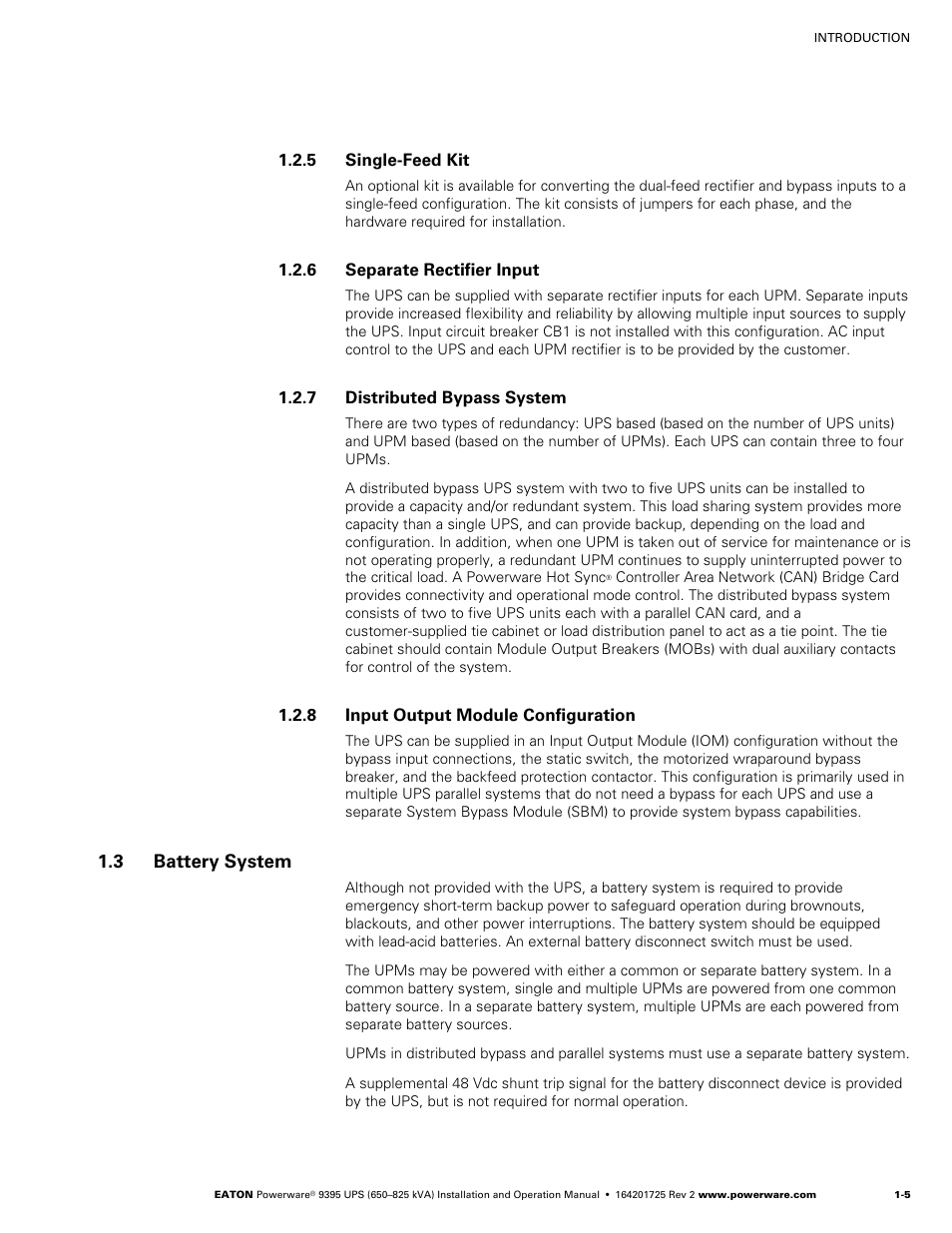 5 single-feed kit, 6 separate rectifier input, 7 distributed bypass system | 8 input output module configuration, 3 battery system, System (see paragraph 1.2.7 | Powerware 9395 UPS and Plus 1 UPS 650825 kVA User Manual | Page 15 / 192