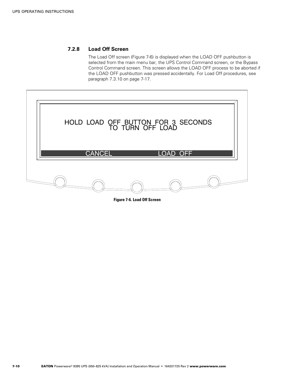 8 load off screen | Powerware 9395 UPS and Plus 1 UPS 650825 kVA User Manual | Page 152 / 192