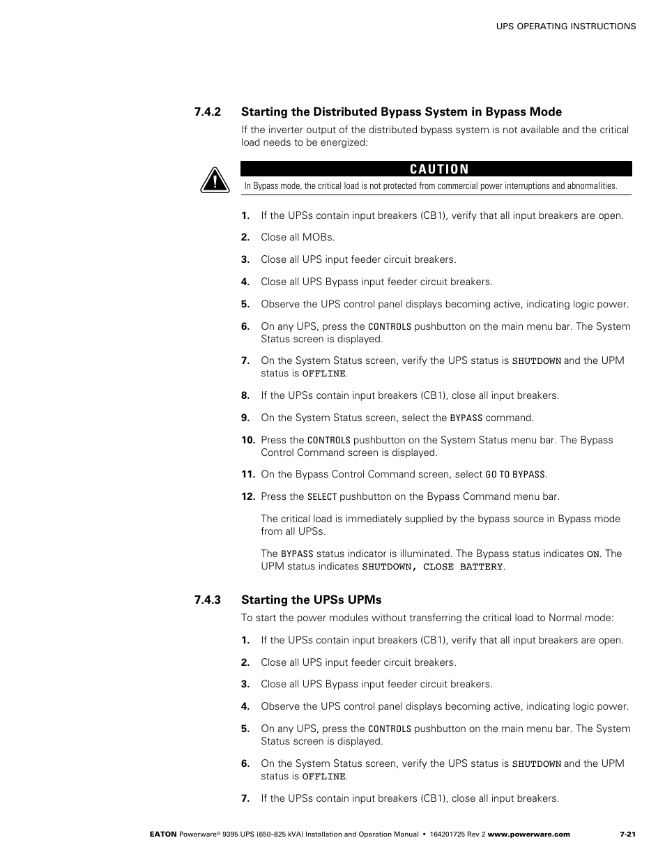 3 starting the upss upms | Powerware 9395 UPS and Plus 1 UPS 650825 kVA User Manual | Page 163 / 192