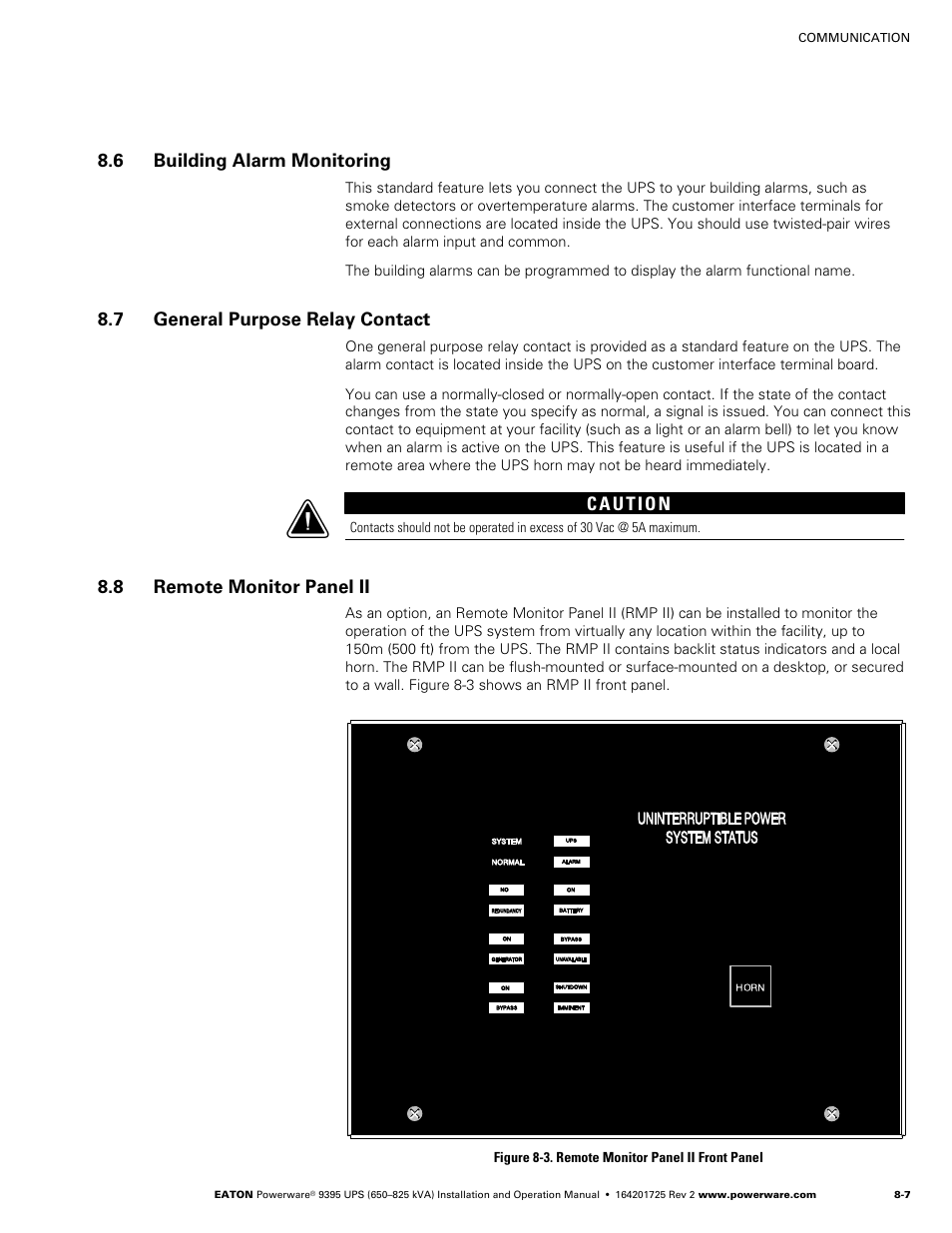 6 building alarm monitoring, 7 general purpose relay contact, 8 remote monitor panel ii | Powerware 9395 UPS and Plus 1 UPS 650825 kVA User Manual | Page 177 / 192