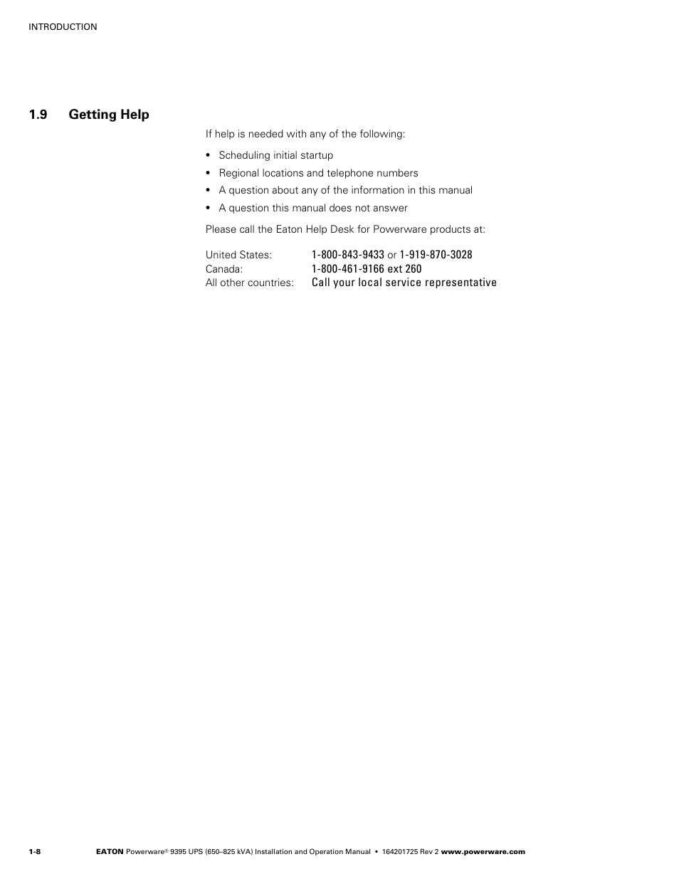 9 getting help | Powerware 9395 UPS and Plus 1 UPS 650825 kVA User Manual | Page 18 / 192