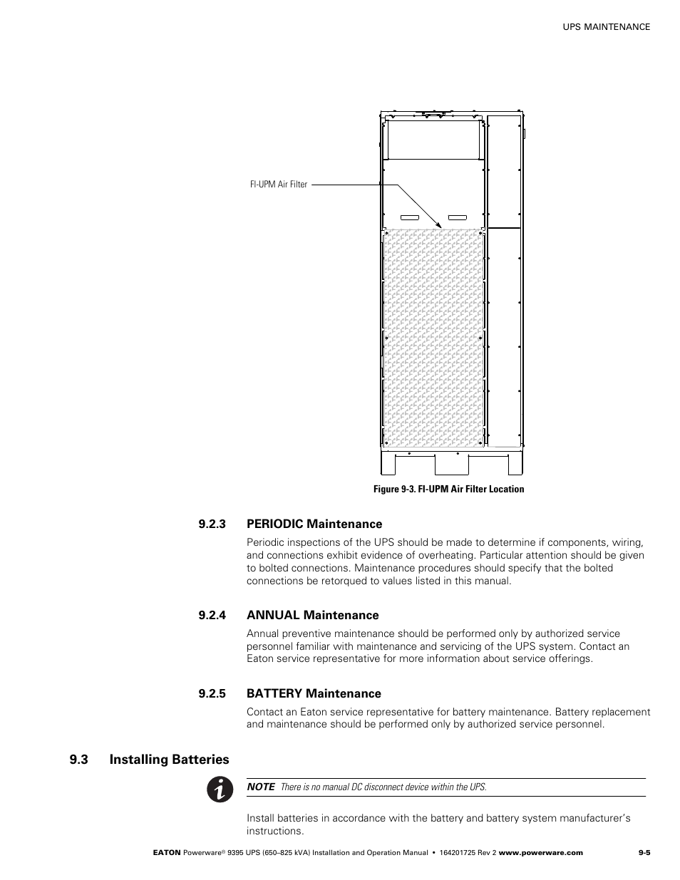 3 periodic maintenance, 4 annual maintenance, 5 battery maintenance | 3 installing batteries | Powerware 9395 UPS and Plus 1 UPS 650825 kVA User Manual | Page 185 / 192