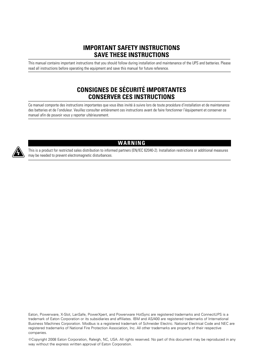 Powerware 9395 UPS and Plus 1 UPS 650825 kVA User Manual | Page 2 / 192