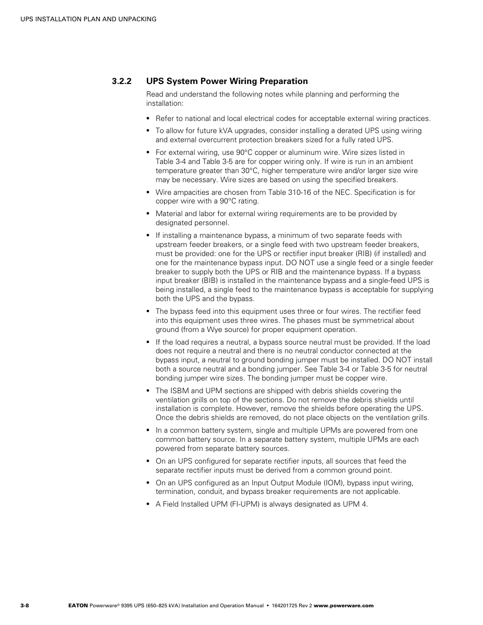 2 ups system power wiring preparation | Powerware 9395 UPS and Plus 1 UPS 650825 kVA User Manual | Page 30 / 192