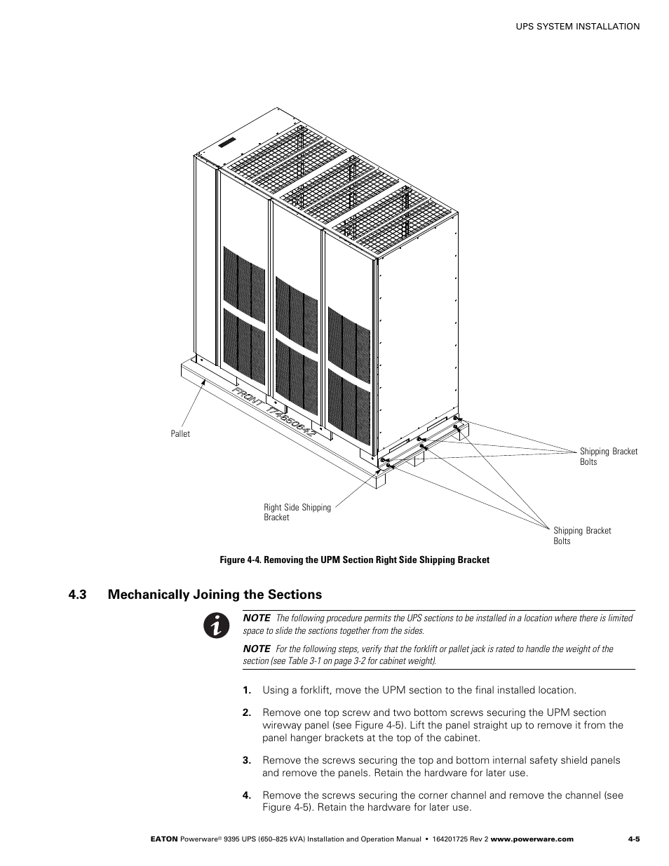 3 mechanically joining the sections | Powerware 9395 UPS and Plus 1 UPS 650825 kVA User Manual | Page 51 / 192