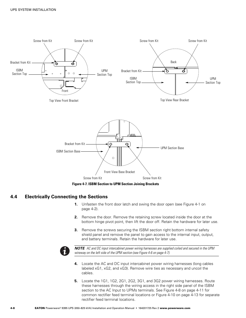 4 electrically connecting the sections, From the hardware kit (see figure 4-7), Proceed to paragraph 4.4 | Powerware 9395 UPS and Plus 1 UPS 650825 kVA User Manual | Page 54 / 192