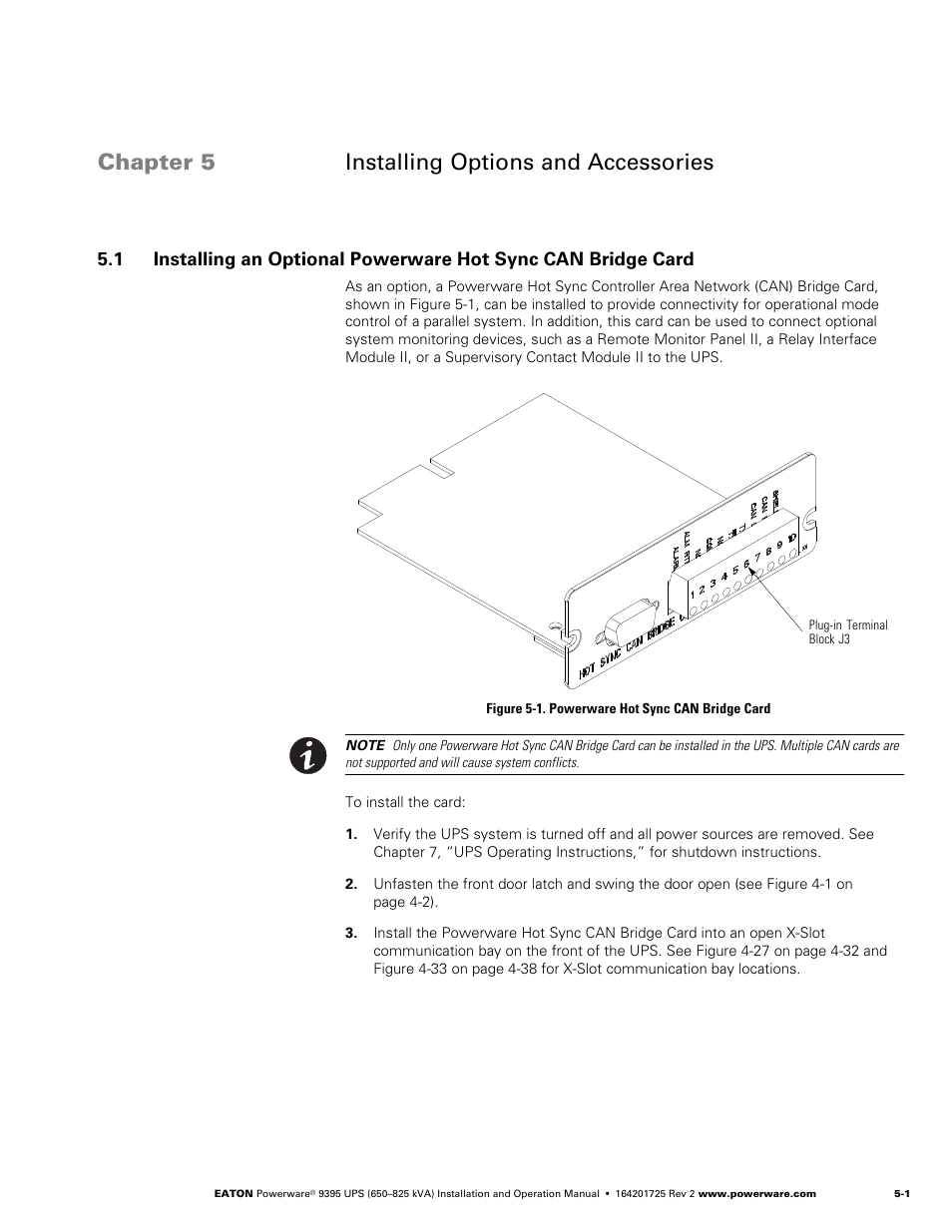 Chapter 5 installing options and accessories | Powerware 9395 UPS and Plus 1 UPS 650825 kVA User Manual | Page 93 / 192