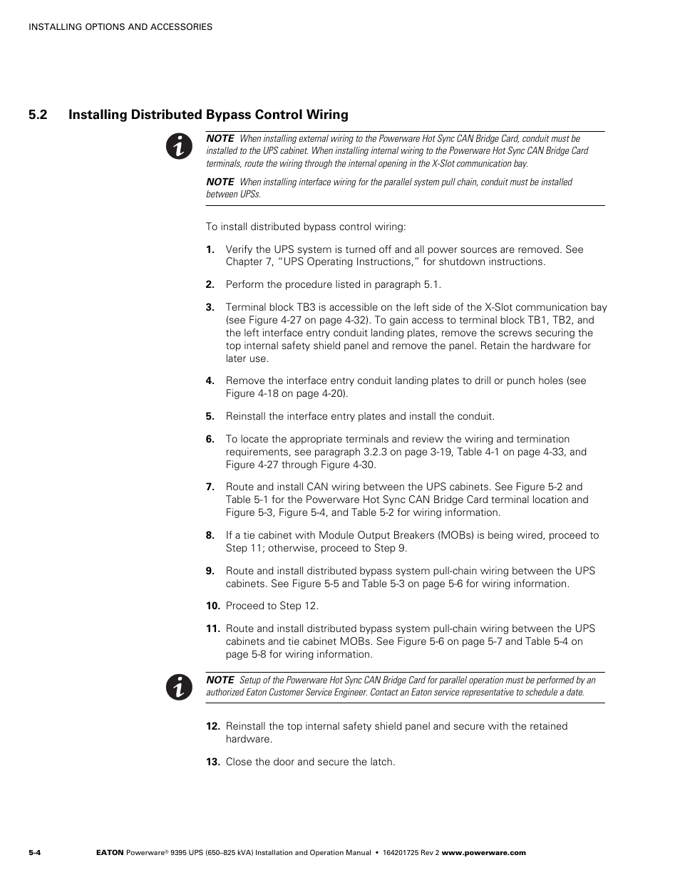 2 installing distributed bypass control wiring, Parallel system wiring (see paragraph 5.2) | Powerware 9395 UPS and Plus 1 UPS 650825 kVA User Manual | Page 96 / 192