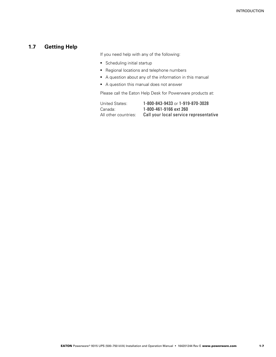 7 getting help, Getting help | Powerware 9315 User Manual | Page 17 / 154