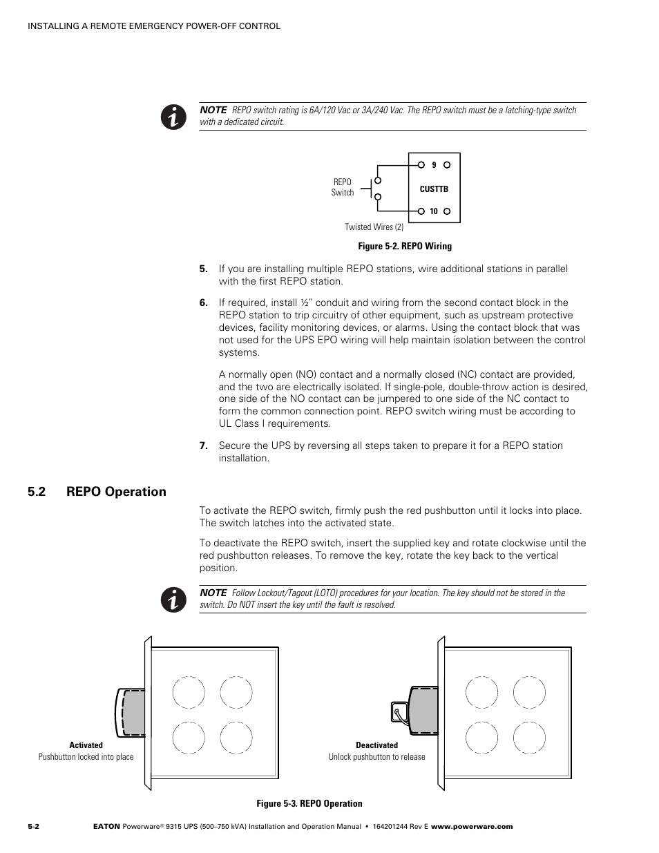 2 repo operation, Repo operation, Figure 5‐2. repo wiring | Figure 5‐3. repo operation | Powerware 9315 User Manual | Page 38 / 154
