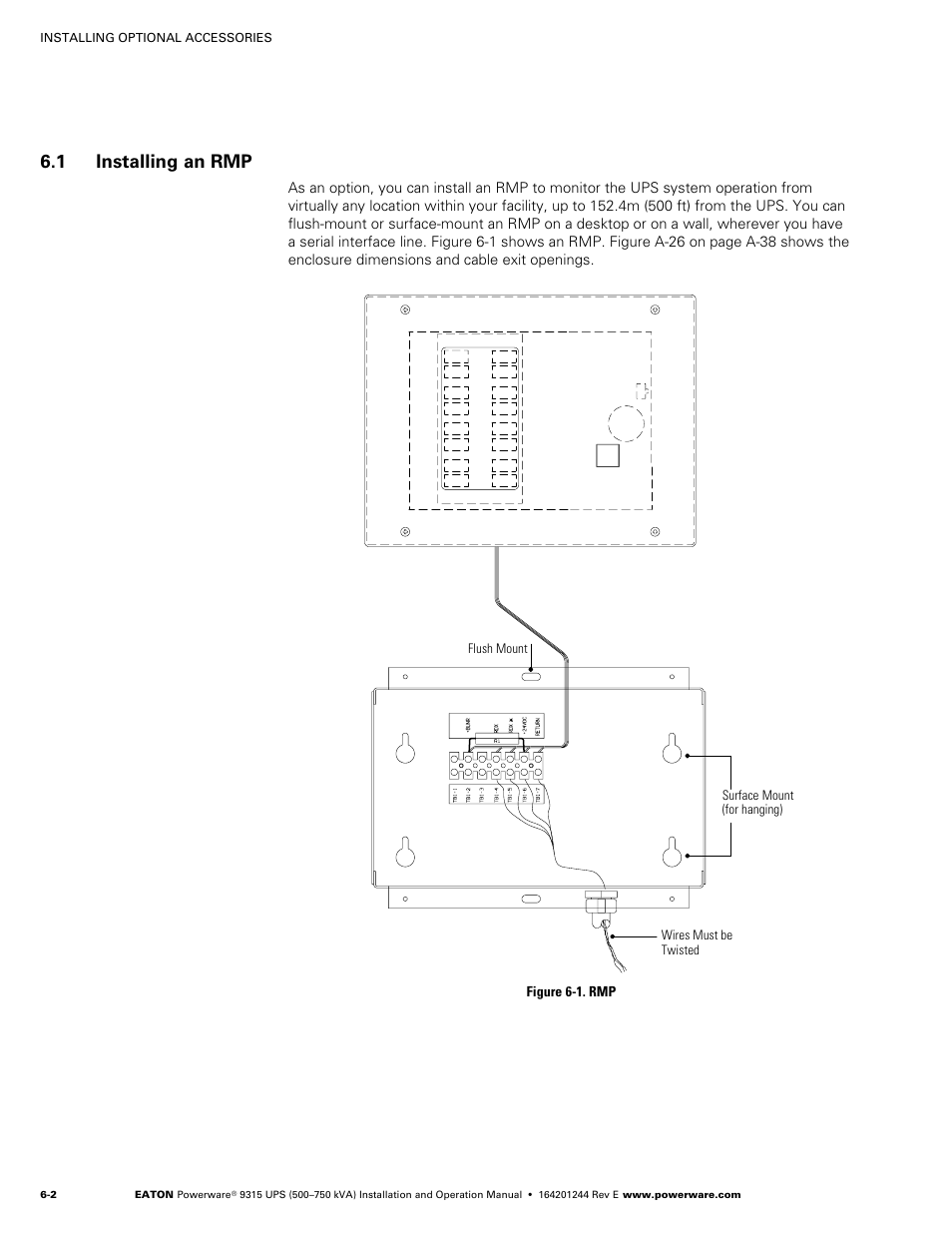 1 installing an rmp, Installing an rmp, Figure 6‐1. rmp | Powerware 9315 User Manual | Page 40 / 154