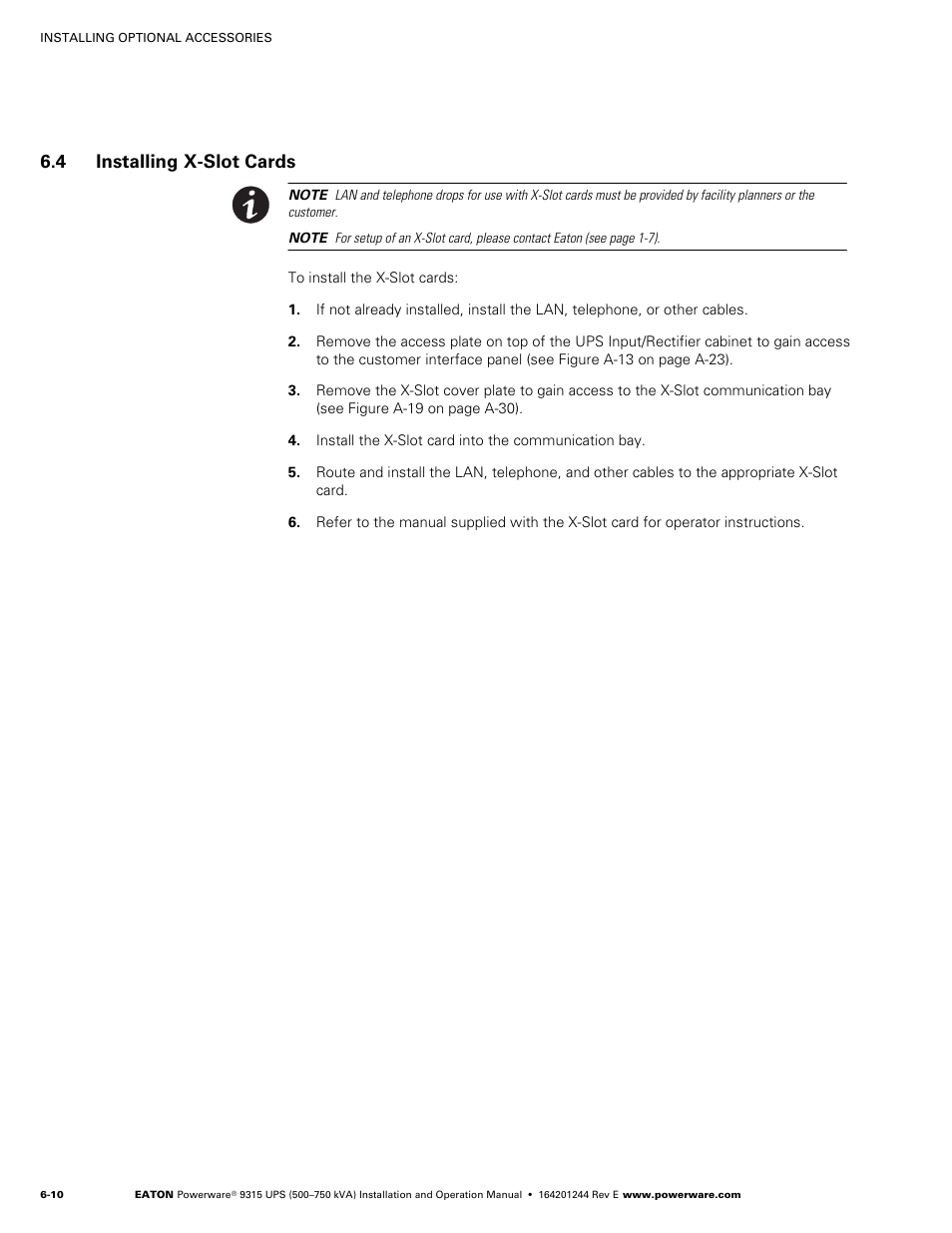 4 installing x-slot cards, Installing x-slot cards | Powerware 9315 User Manual | Page 48 / 154