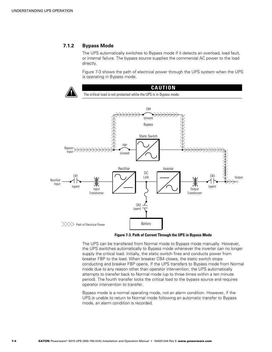 2 bypass mode, Bypass mode | Powerware 9315 User Manual | Page 54 / 154