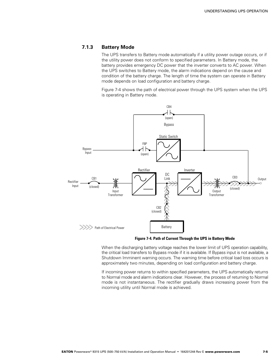 3 battery mode, Battery mode | Powerware 9315 User Manual | Page 55 / 154