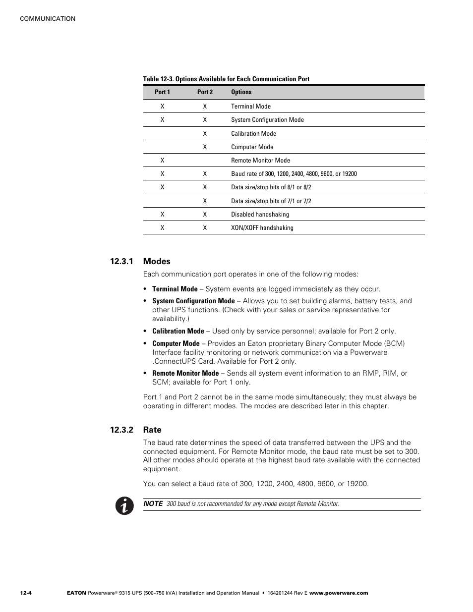 1 modes, 2 rate, Modes | Rate | Powerware 9315 User Manual | Page 90 / 154