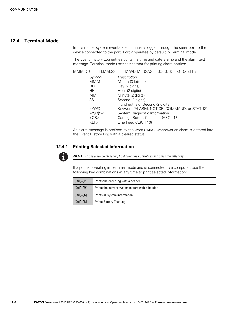 4 terminal mode, 1 printing selected information, Terminal mode | Printing selected information | Powerware 9315 User Manual | Page 92 / 154