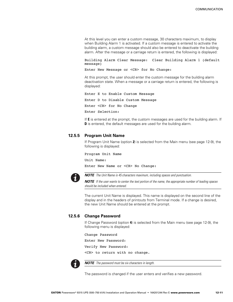 5 program unit name, 6 change password, Program unit name | Change password | Powerware 9315 User Manual | Page 97 / 154