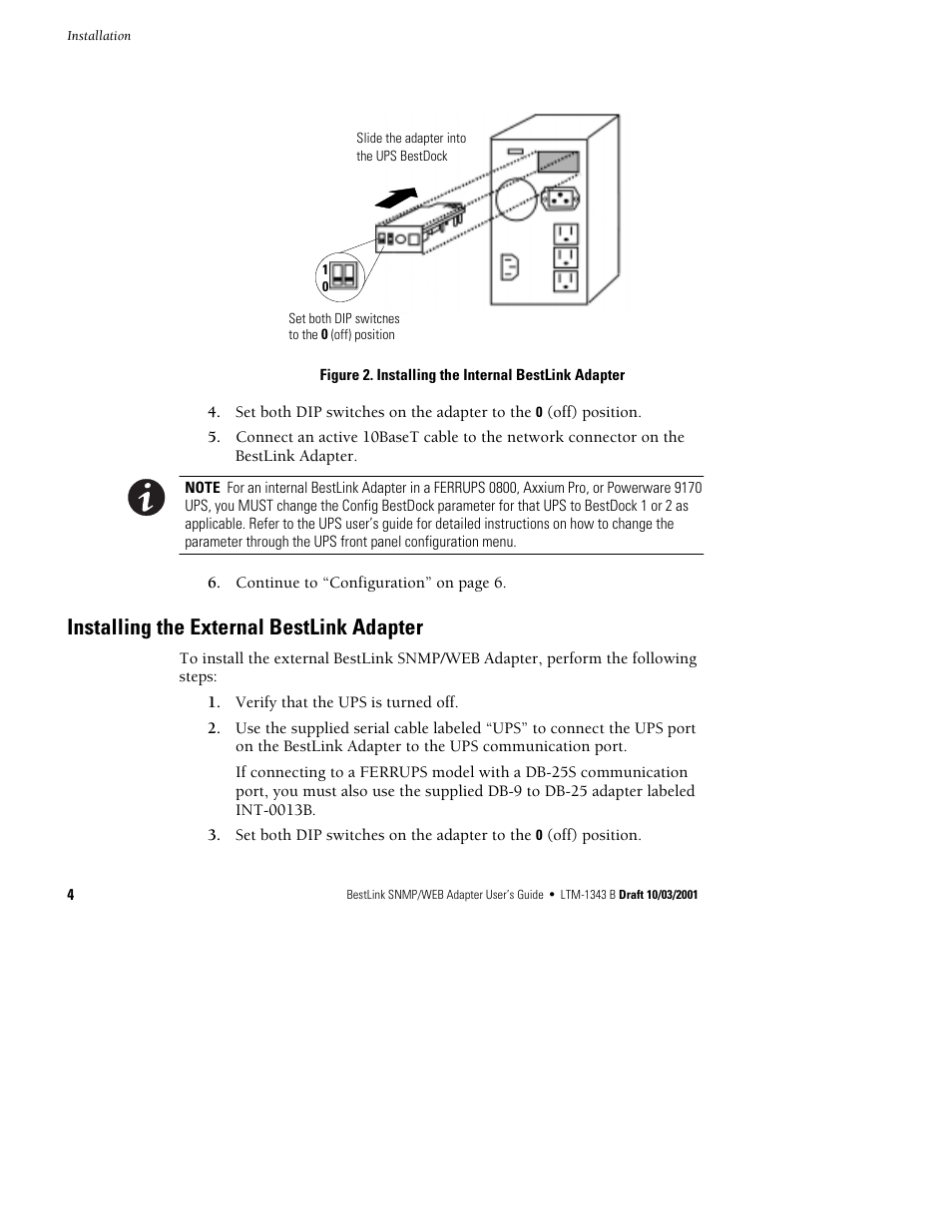 Installing the external bestlink adapter | Powerware BestLink IPK-0319 User Manual | Page 10 / 44