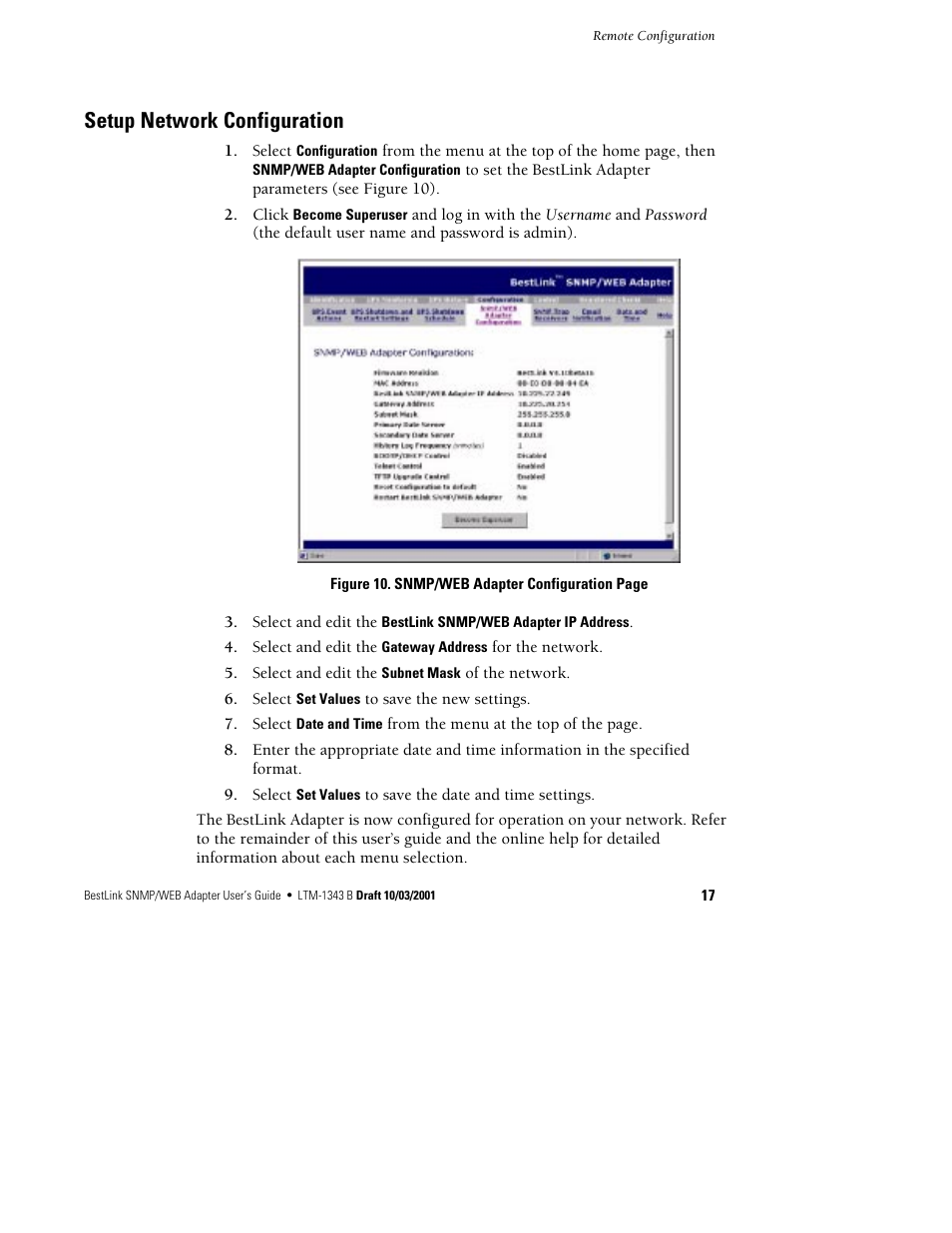 Setup network configuration | Powerware BestLink IPK-0319 User Manual | Page 23 / 44