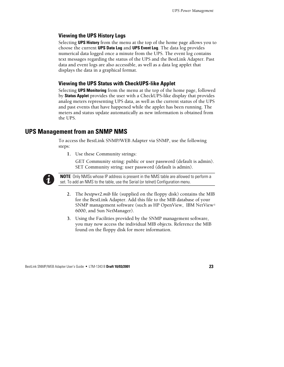 Ups management from an snmp nms | Powerware BestLink IPK-0319 User Manual | Page 29 / 44