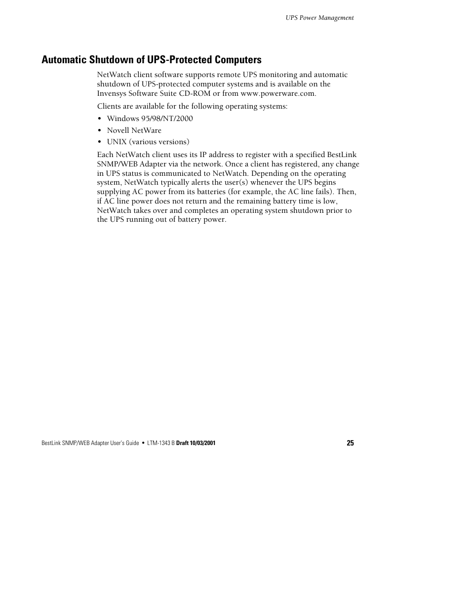 Automatic shutdown of ups-protected computers | Powerware BestLink IPK-0319 User Manual | Page 31 / 44