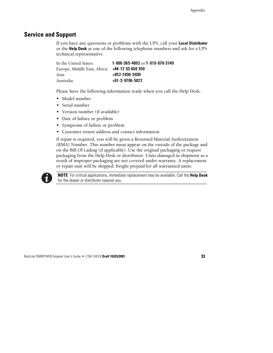 Service and support | Powerware BestLink IPK-0319 User Manual | Page 39 / 44