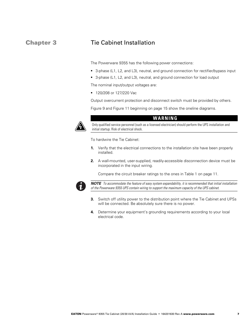 Chapter 3 tie cabinet installation | Powerware Tie Cabinet Powerware 9355 User Manual | Page 13 / 36