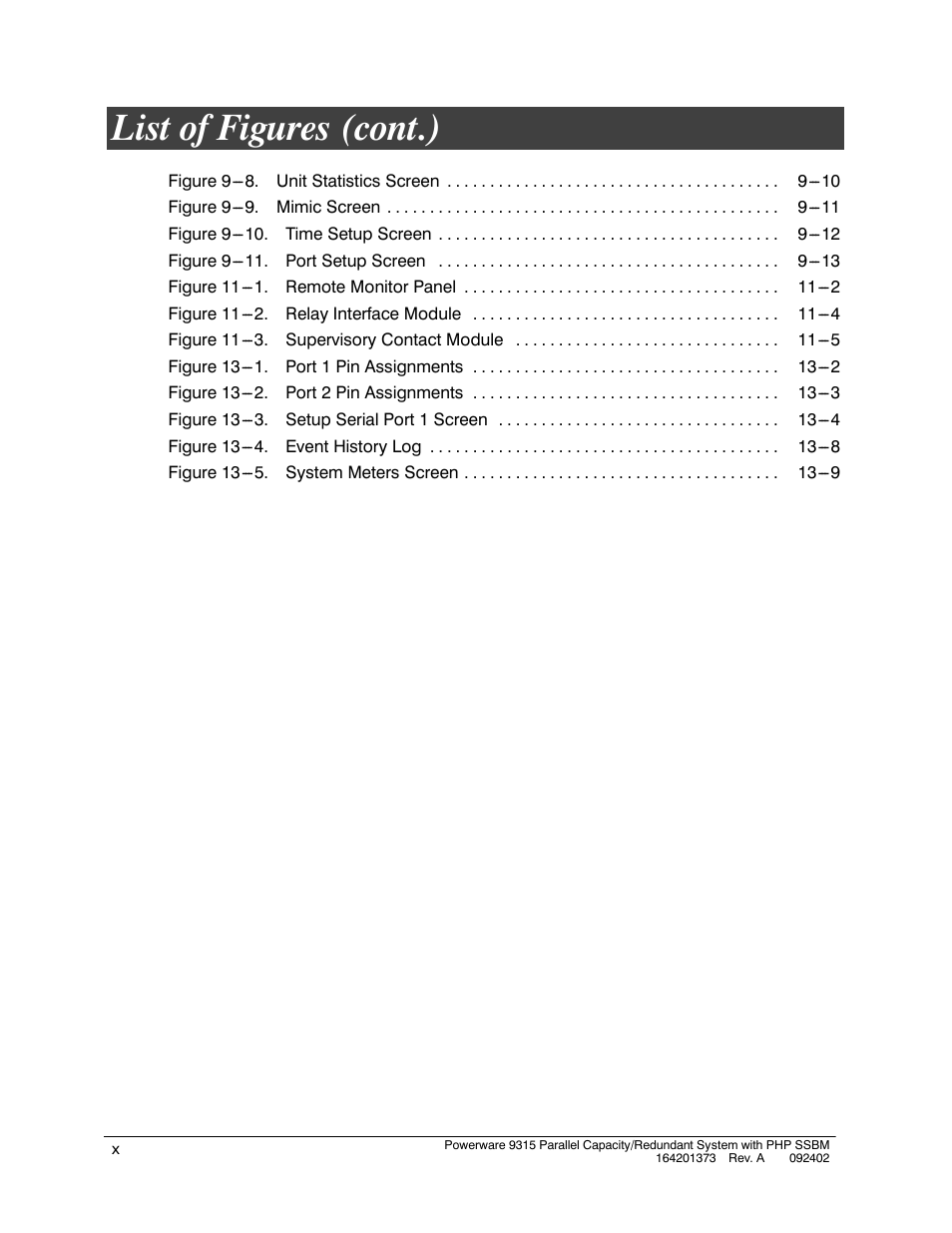 List of figures (cont.) | Powerware 9315s User Manual | Page 10 / 205