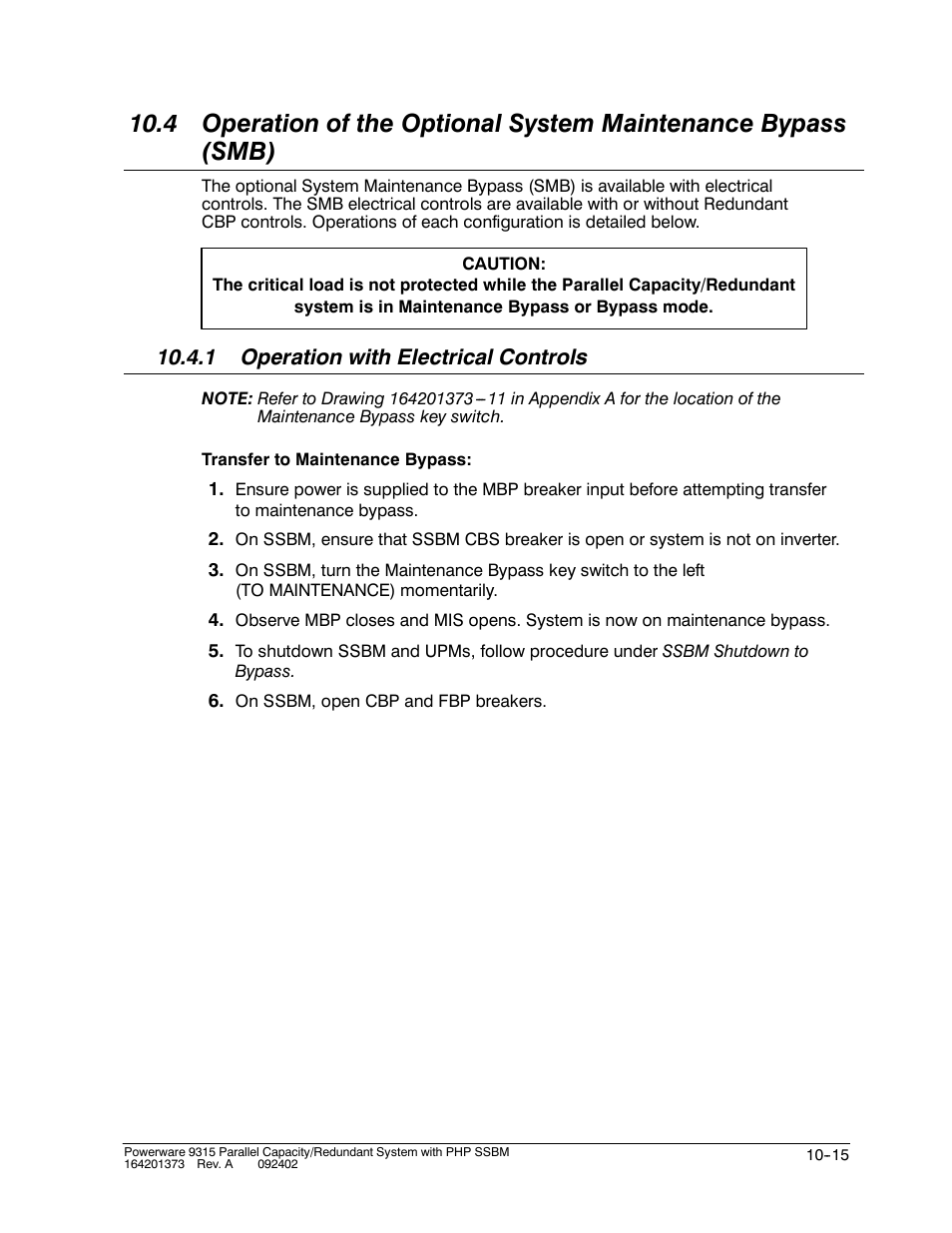 1 operation with electrical controls | Powerware 9315s User Manual | Page 105 / 205