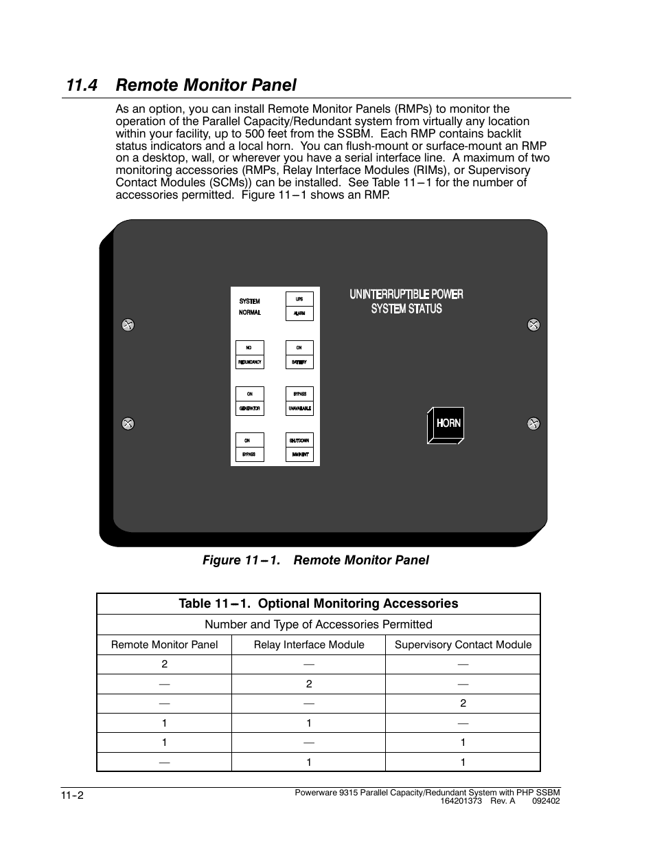 4 remote monitor panel | Powerware 9315s User Manual | Page 110 / 205