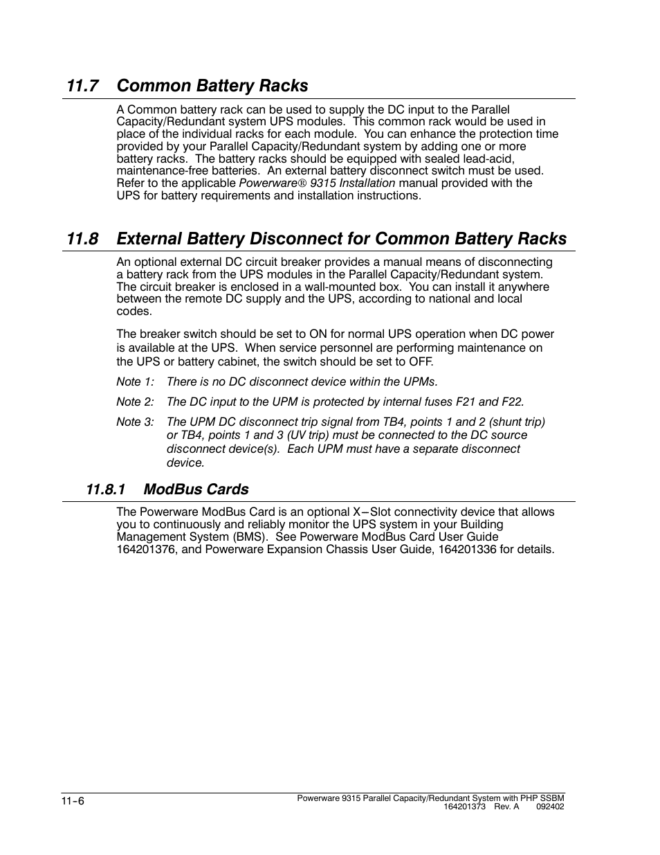 7 common battery racks | Powerware 9315s User Manual | Page 114 / 205