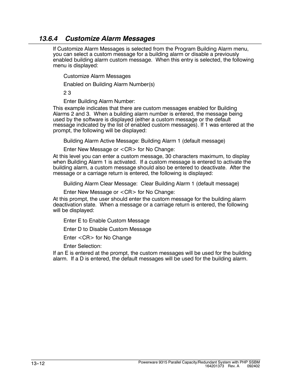 4 customize alarm messages | Powerware 9315s User Manual | Page 134 / 205