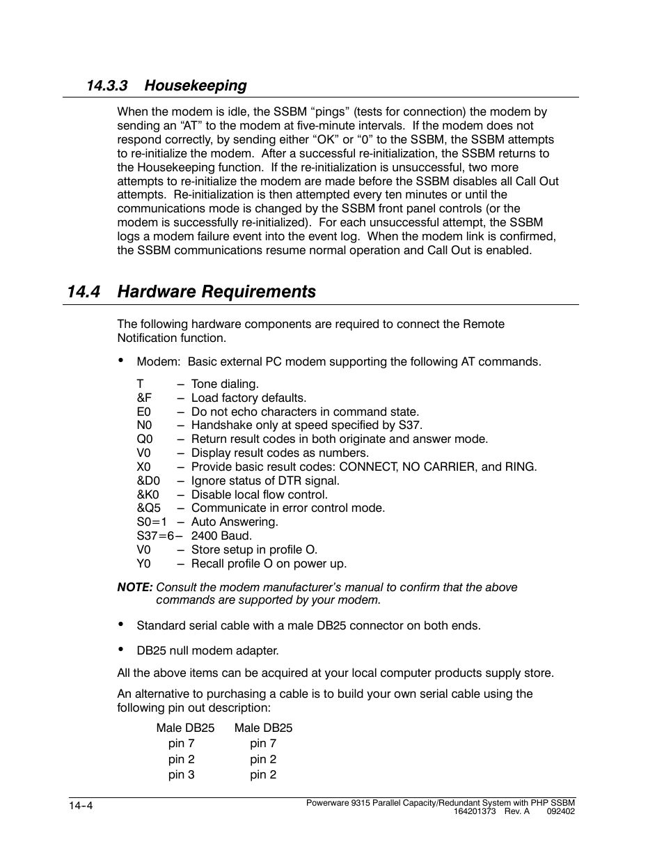 4 hardware requirements, 3 housekeeping | Powerware 9315s User Manual | Page 142 / 205