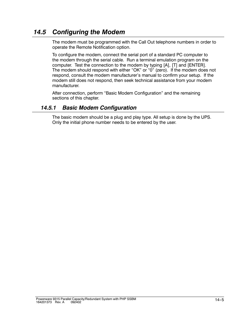 5 configuring the modem, 1 basic modem configuration | Powerware 9315s User Manual | Page 143 / 205