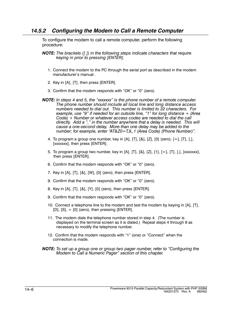 2 configuring the modem to call a remote computer | Powerware 9315s User Manual | Page 144 / 205