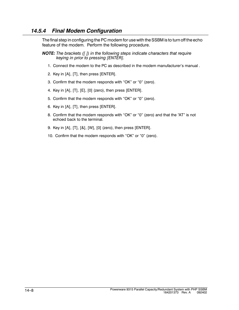 4 final modem configuration | Powerware 9315s User Manual | Page 146 / 205