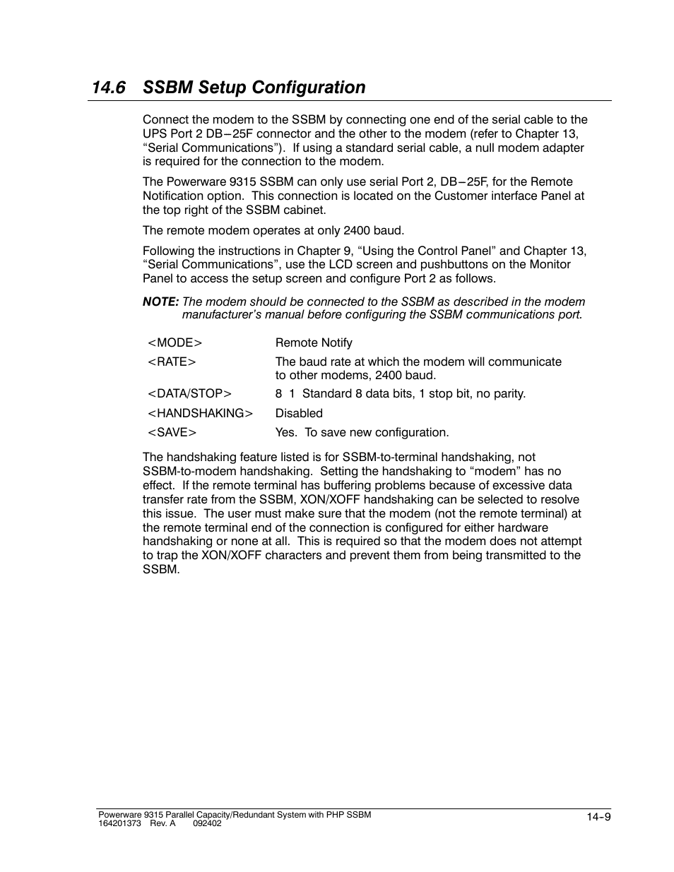 6 ssbm setup configuration | Powerware 9315s User Manual | Page 147 / 205