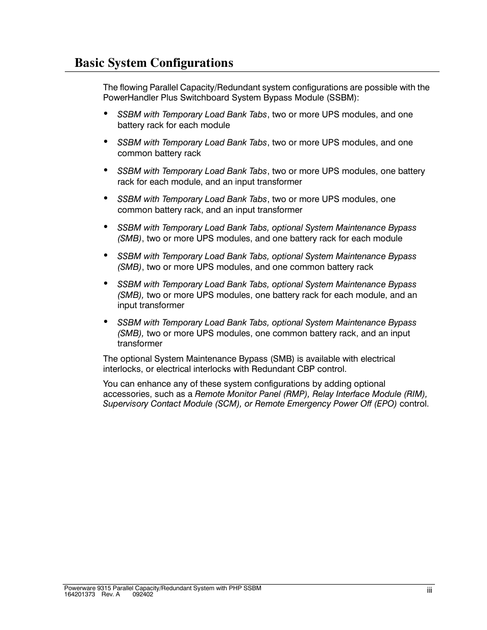 Basic system configurations | Powerware 9315s User Manual | Page 15 / 205