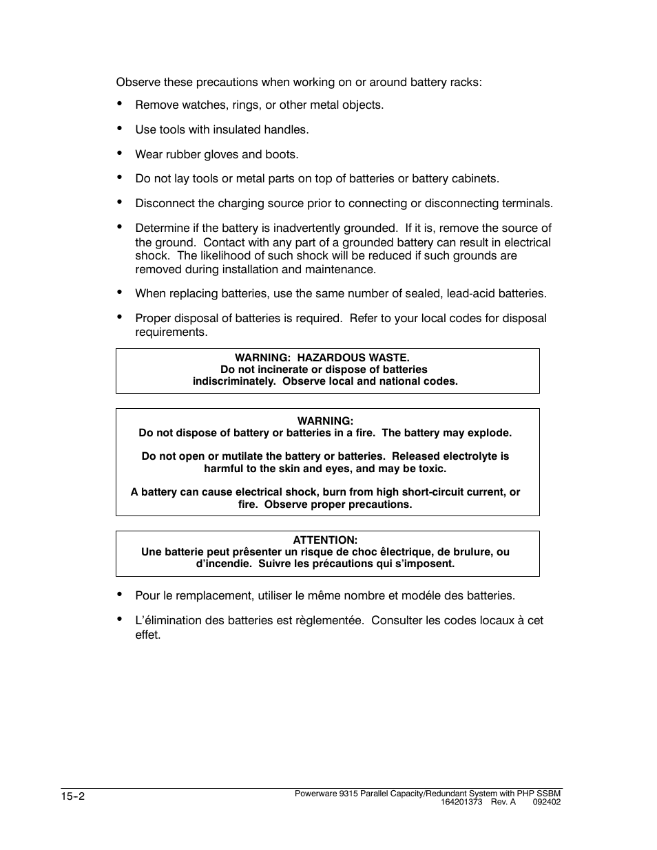 Powerware 9315s User Manual | Page 152 / 205