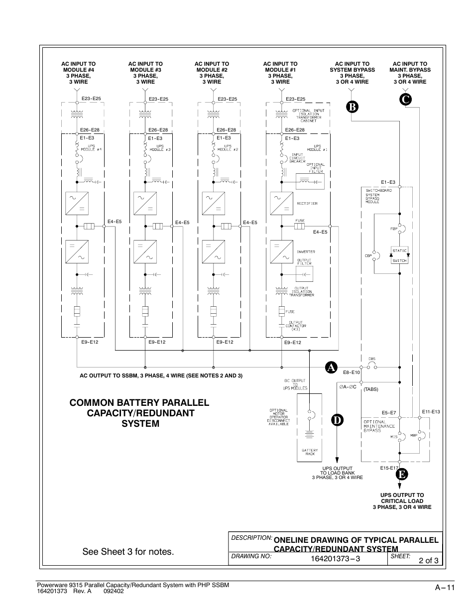 Ab c d e, Common battery parallel capacity/redundant system, 2 of 3 | Powerware 9315s User Manual | Page 167 / 205