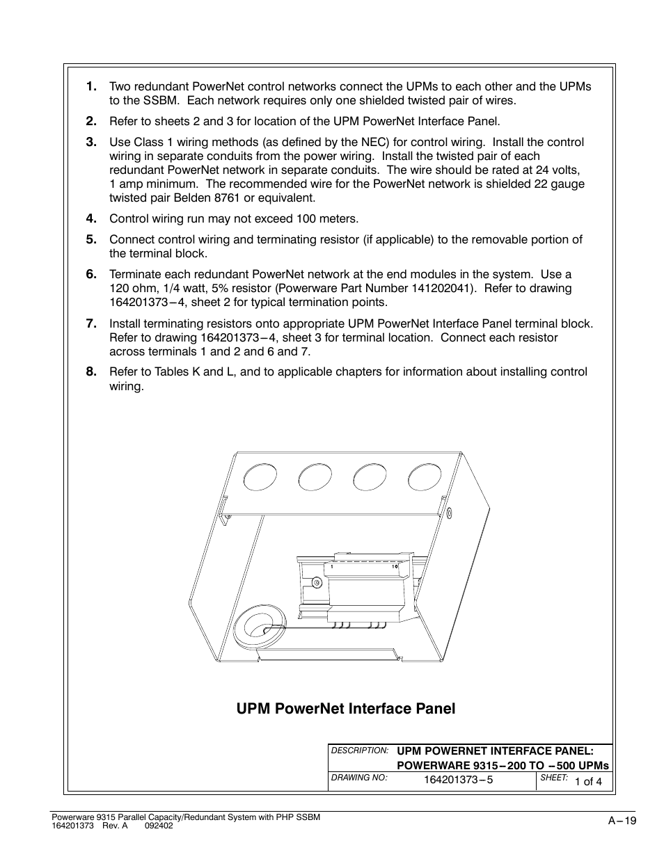 Upm powernet interface panel | Powerware 9315s User Manual | Page 175 / 205