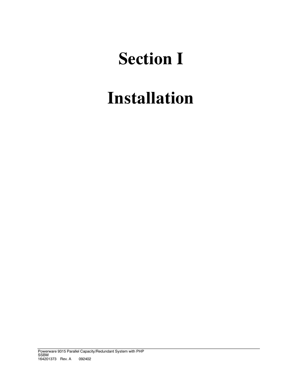 Section i installation | Powerware 9315s User Manual | Page 21 / 205