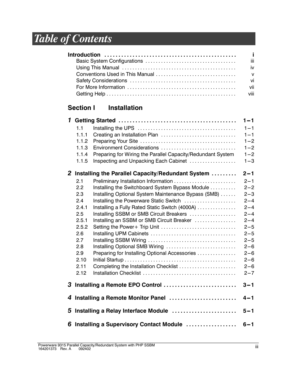 Powerware 9315s User Manual | Page 3 / 205