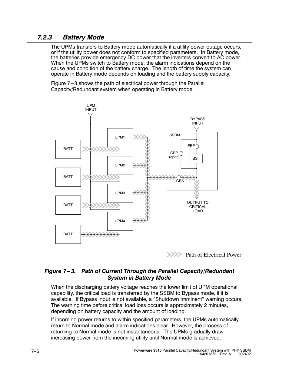 3 battery mode, Path of electrical power | Powerware 9315s User Manual | Page 58 / 205