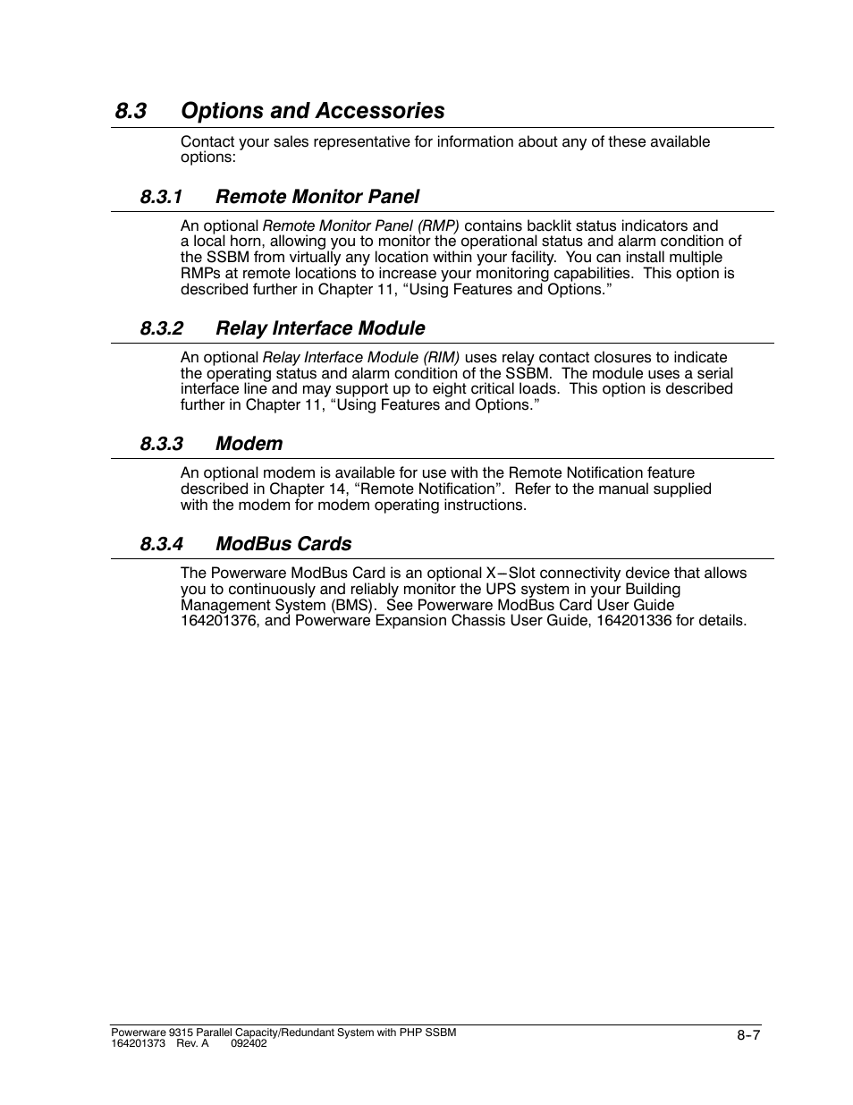 3 options and accessories | Powerware 9315s User Manual | Page 73 / 205