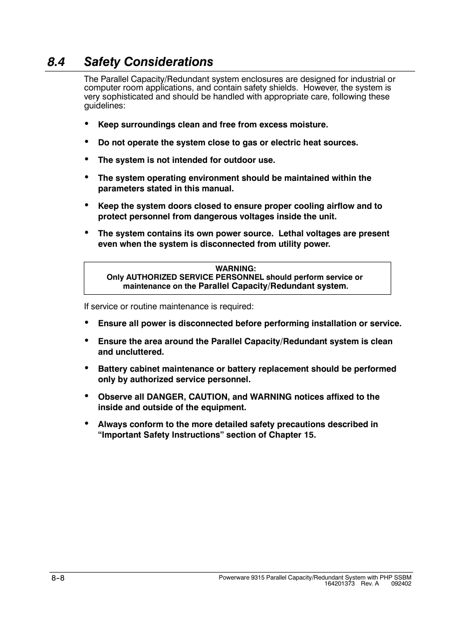 4 safety considerations | Powerware 9315s User Manual | Page 74 / 205